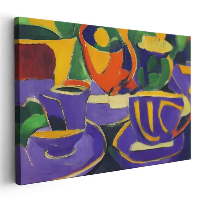 Enigmatic Chroma Harmony: Modernist Symphony in Purple and Green Canvas Art