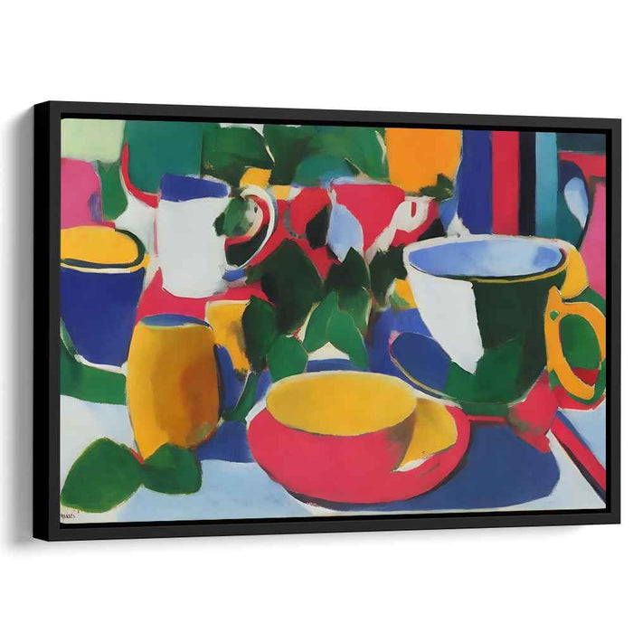 Vivid Tableau: Tea Party Echoes: Fauvist Still Life with Colorful Cups and Saucers