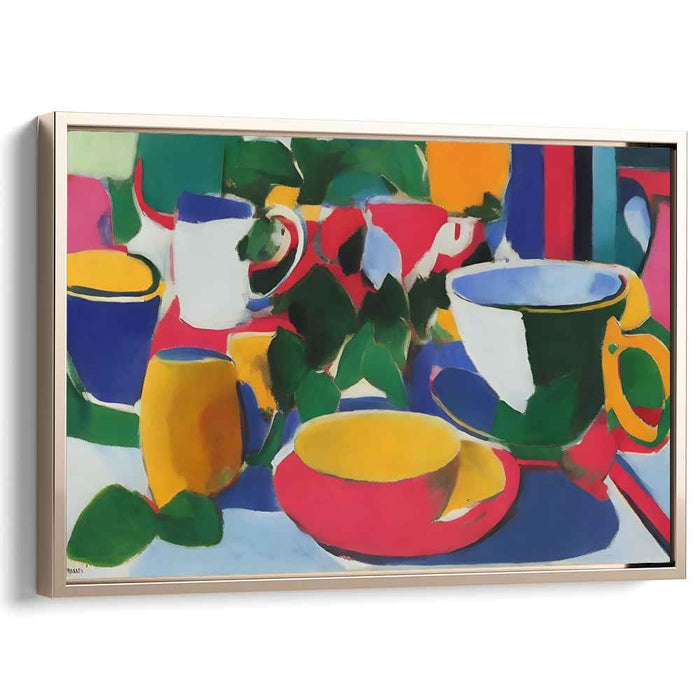 Vivid Tableau: Tea Party Echoes: Fauvist Still Life with Colorful Cups and Saucers