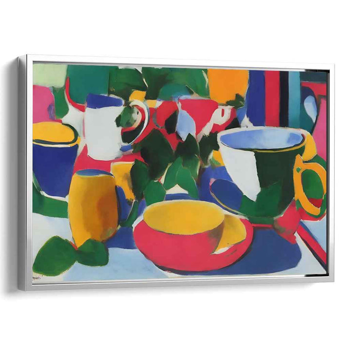 Vivid Tableau: Tea Party Echoes: Fauvist Still Life with Colorful Cups and Saucers