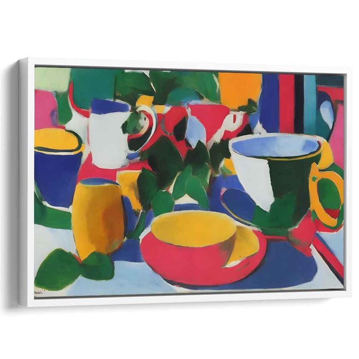 Vivid Tableau: Tea Party Echoes: Fauvist Still Life with Colorful Cups and Saucers