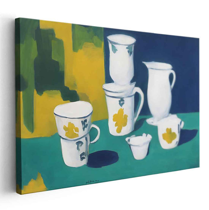 Ceramic Abstract Fusion: Modernist Ceramic Cups and Pitchers Canvas Art Print
