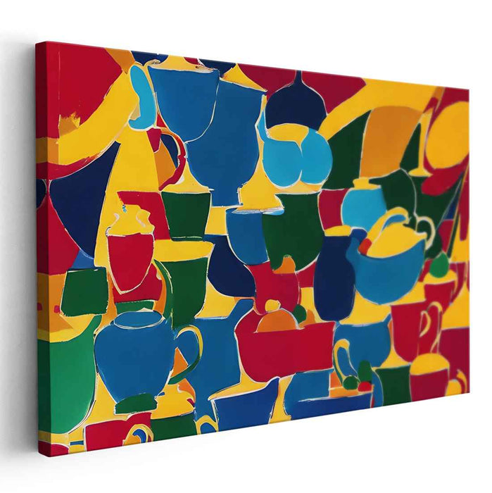 Cubism Chatterware Fiesta: Vibrant Cubist Tableware Canvas Art Print