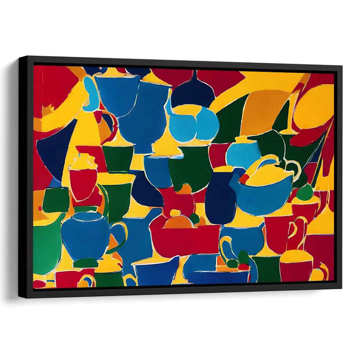 Cubism Chatterware Fiesta: Vibrant Cubist Tableware Canvas Art Print