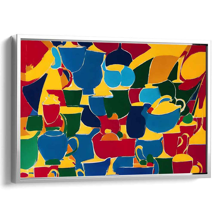 Cubism Chatterware Fiesta: Vibrant Cubist Tableware Canvas Art Print