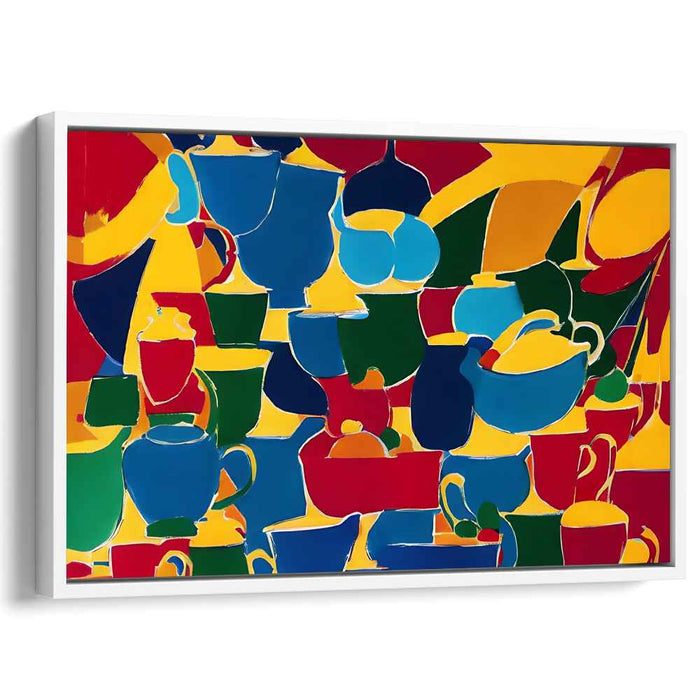 Cubism Chatterware Fiesta: Vibrant Cubist Tableware Canvas Art Print