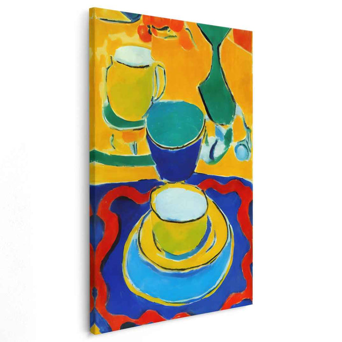 Colorful Dance of China: Fauvist-Inspired Vibrant Cups and Saucers Canvas Art