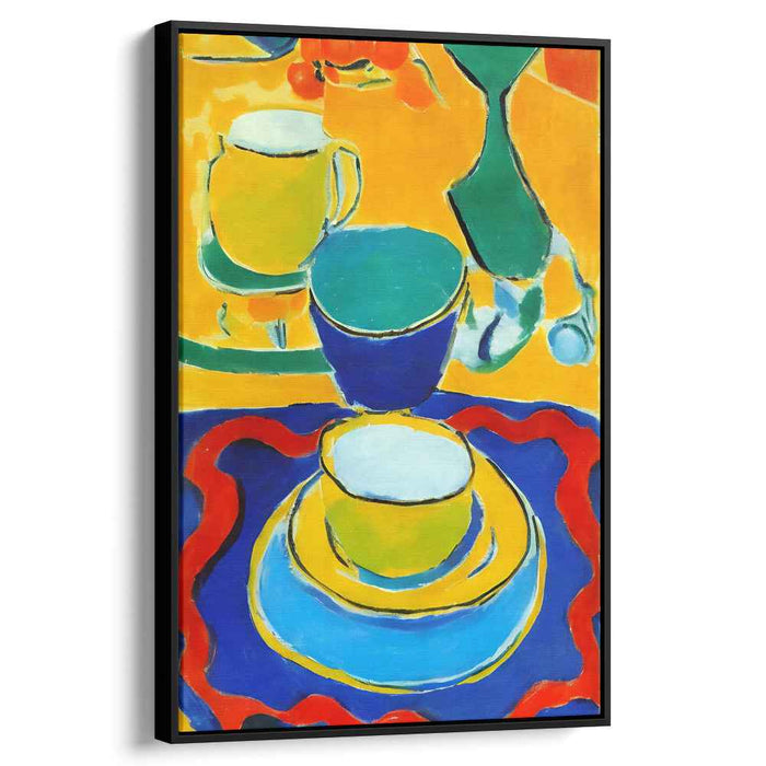 Colorful Dance of China: Fauvist-Inspired Vibrant Cups and Saucers Canvas Art