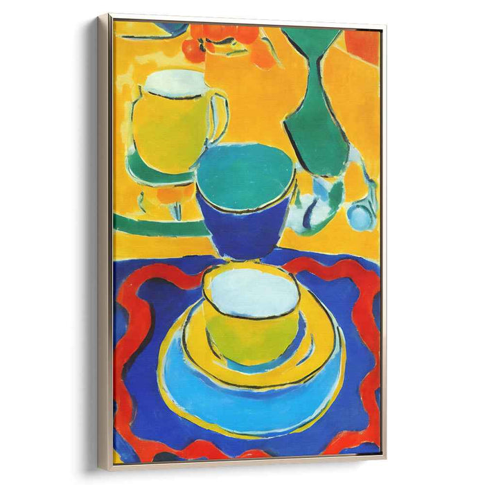 Colorful Dance of China: Fauvist-Inspired Vibrant Cups and Saucers Canvas Art