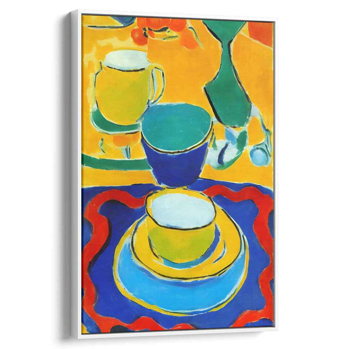 Colorful Dance of China: Fauvist-Inspired Vibrant Cups and Saucers Canvas Art