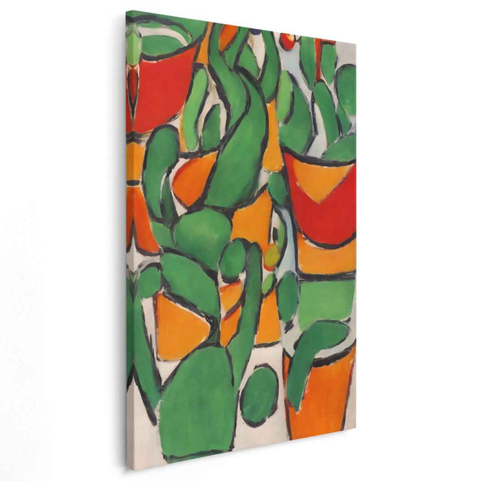 Dancing Flames in Spring Meadow: Vibrant Green and Fiery Orange Canvas Art Print