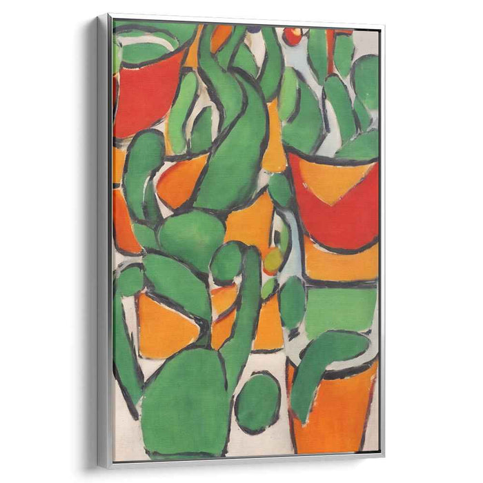 Dancing Flames in Spring Meadow: Vibrant Green and Fiery Orange Canvas Art Print