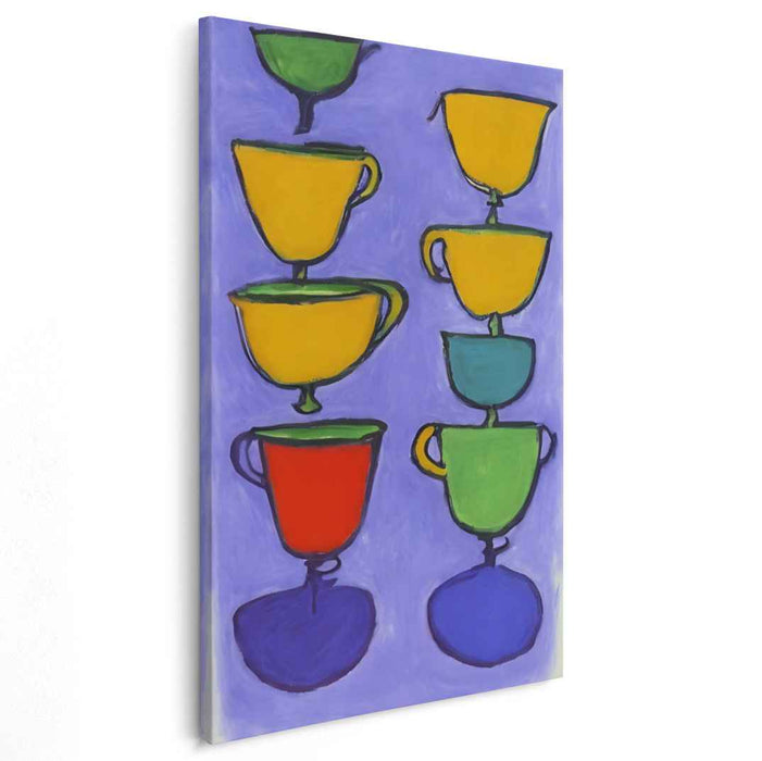 Whimsical Teacups: Vibrant Stacked Abstract Canvas Art Print