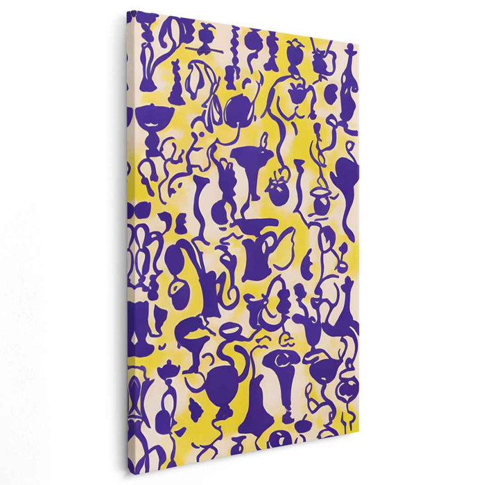 Luminous Echoes: Playful Purple Forms on Vibrant Yellow Canvas Art