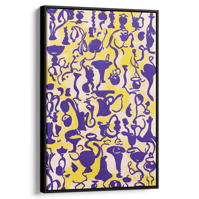 Luminous Echoes: Playful Purple Forms on Vibrant Yellow Canvas Art