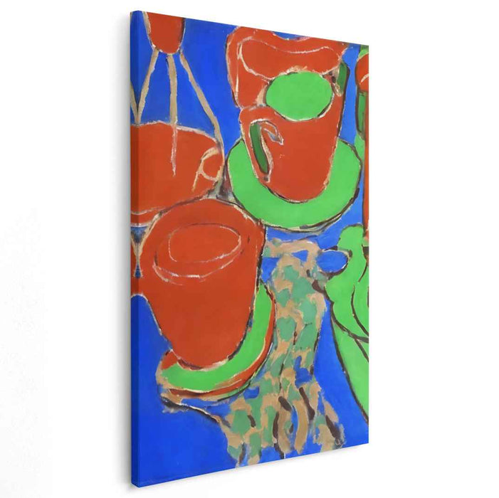 Tea Time Abstraction: Abstract Teacups on Bold Blue Canvas Art Print