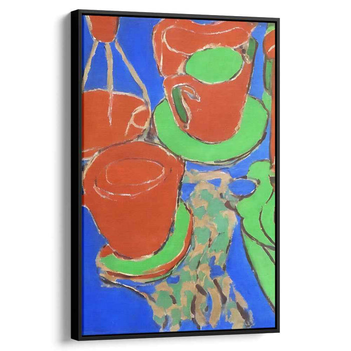 Tea Time Abstraction: Abstract Teacups on Bold Blue Canvas Art Print