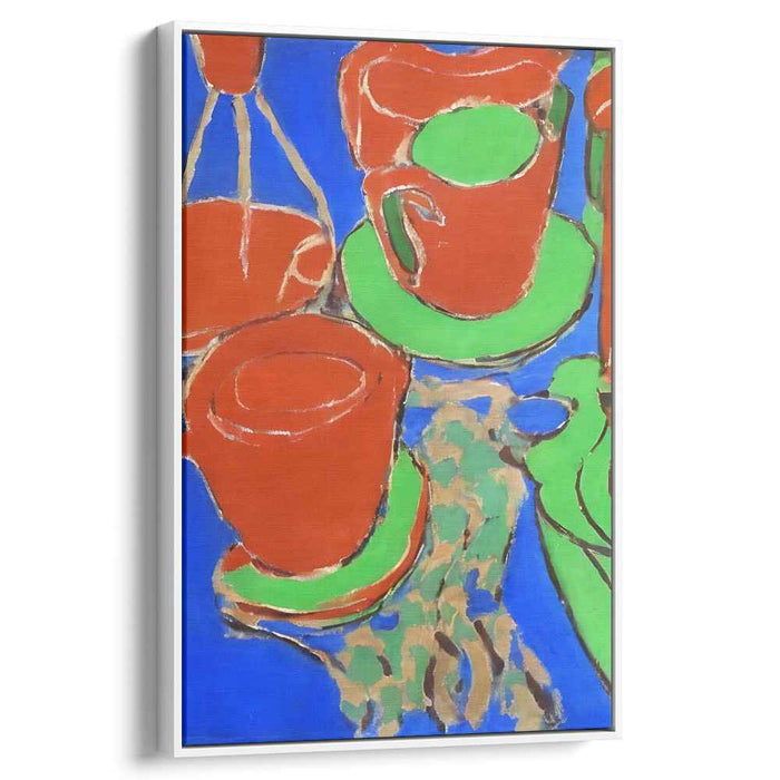 Tea Time Abstraction: Abstract Teacups on Bold Blue Canvas Art Print