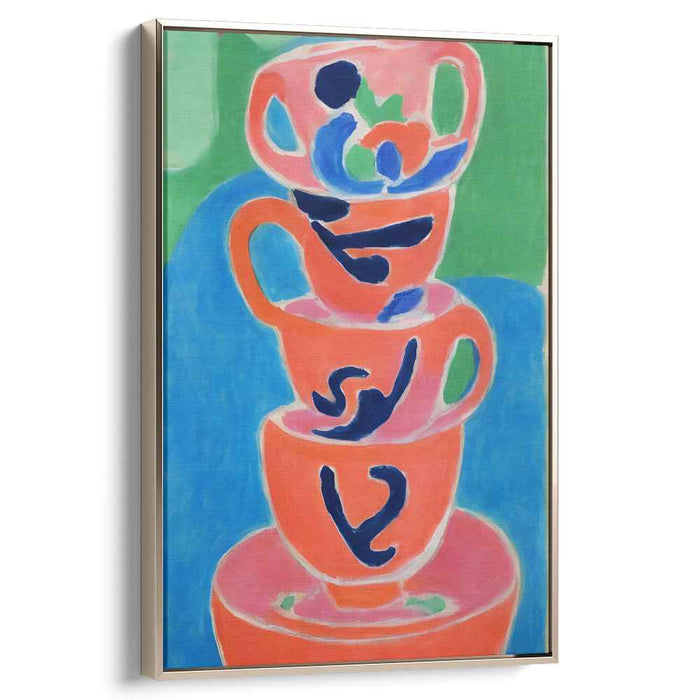 Whimsical Stack: Vibrant Teacups in Fauvist Style Canvas Art