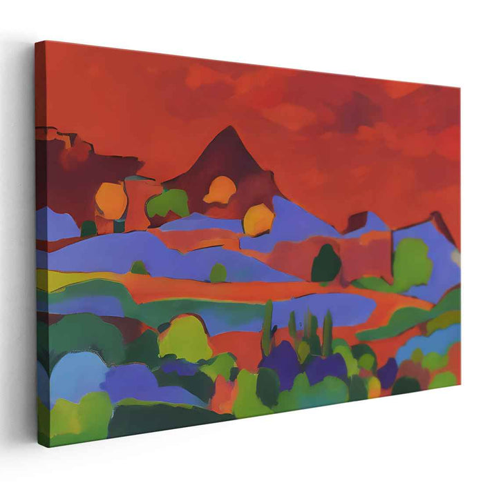 Fiery Dreamscape: Abstract Countryside Canvas Art