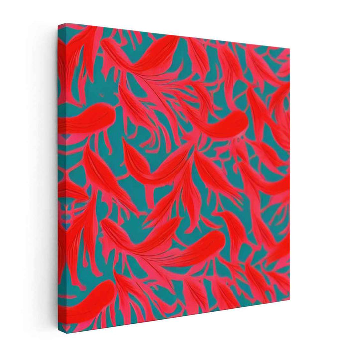 Vibrant Shoal: Abstract Red Fish on Turquoise Canvas Art Print