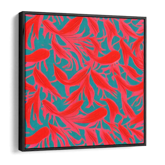 Vibrant Shoal: Abstract Red Fish on Turquoise Canvas Art Print