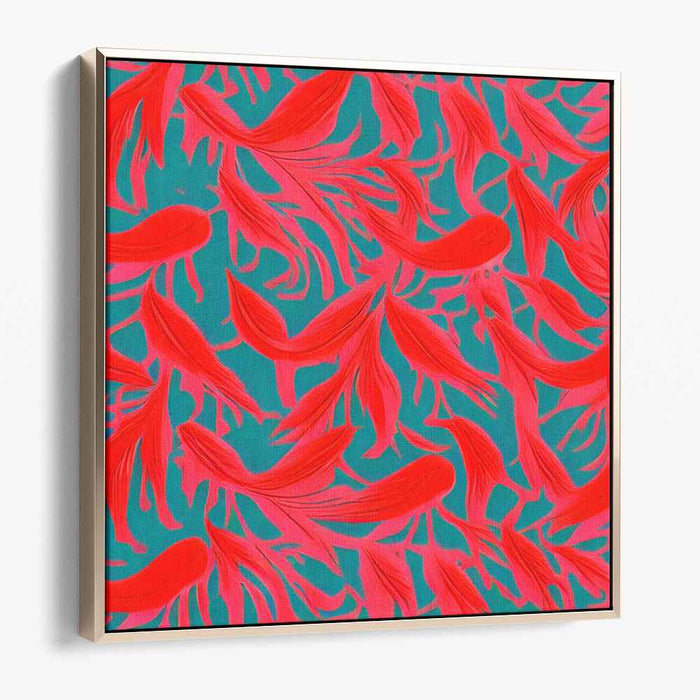 Vibrant Shoal: Abstract Red Fish on Turquoise Canvas Art Print