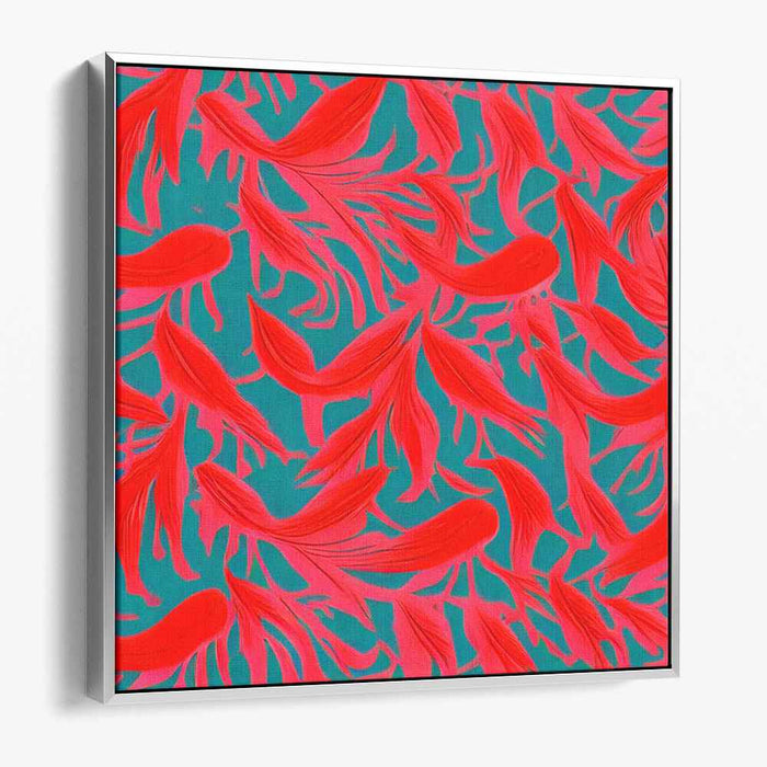 Vibrant Shoal: Abstract Red Fish on Turquoise Canvas Art Print