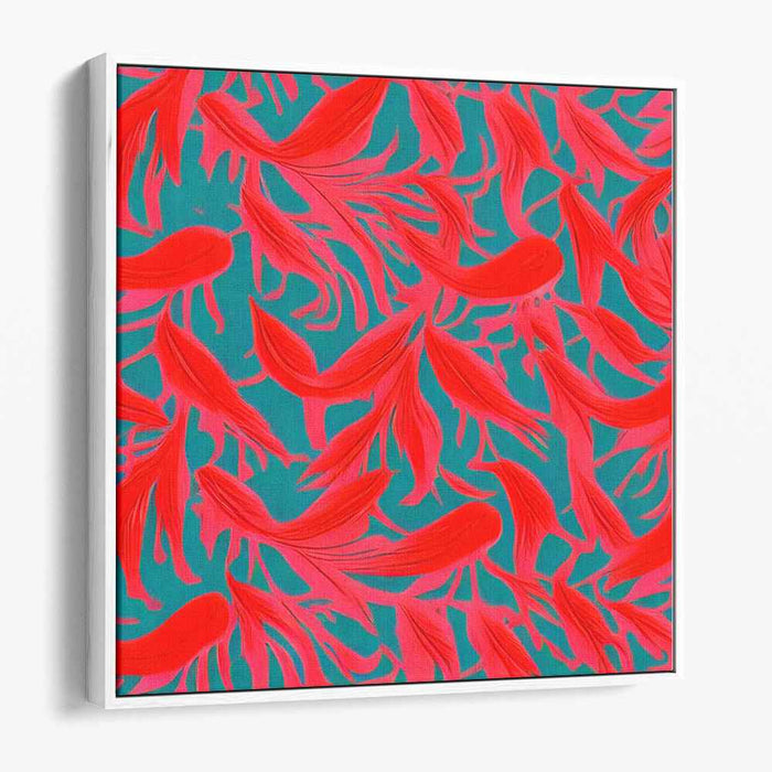 Vibrant Shoal: Abstract Red Fish on Turquoise Canvas Art Print