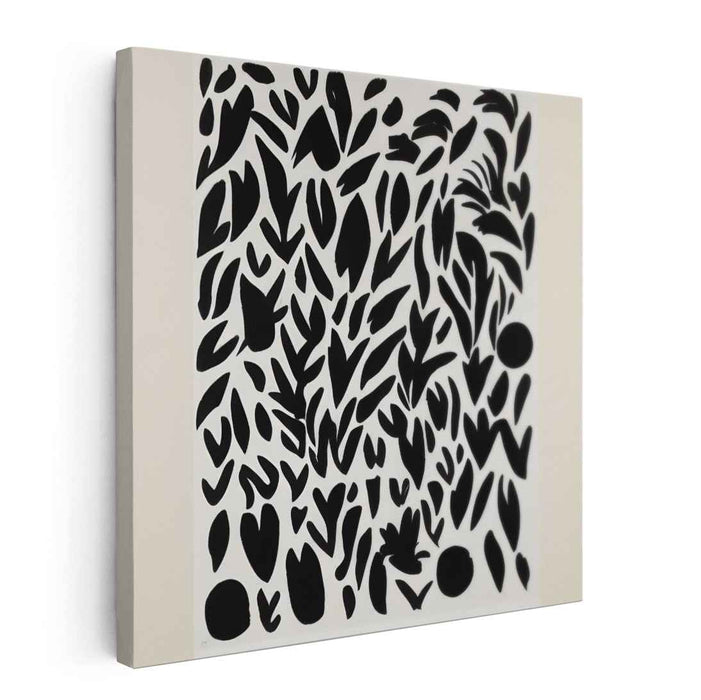 Monochrome Botanical Abstraction: Abstract Black and White Leaf Forms Canvas Art Print