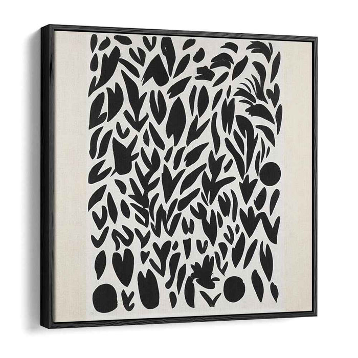 Monochrome Botanical Abstraction: Abstract Black and White Leaf Forms Canvas Art Print