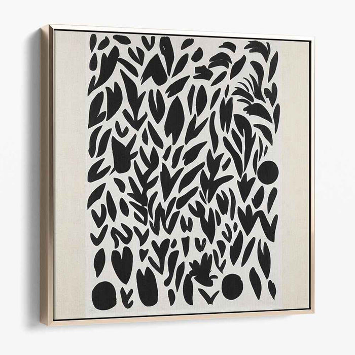 Monochrome Botanical Abstraction: Abstract Black and White Leaf Forms Canvas Art Print