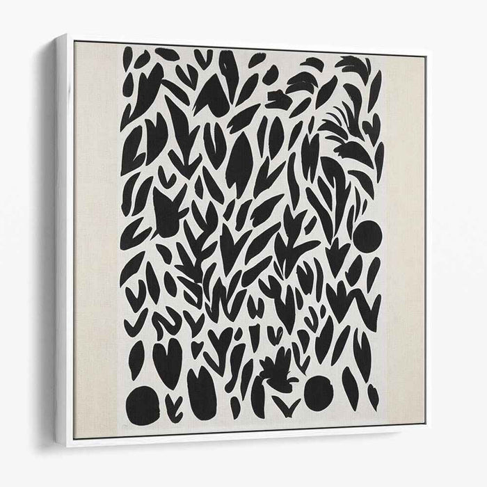 Monochrome Botanical Abstraction: Abstract Black and White Leaf Forms Canvas Art Print