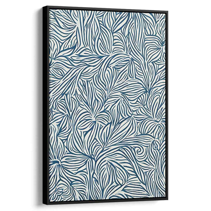 Flowing Foliage: Abstract Botanical Blue and White Canvas Art Print