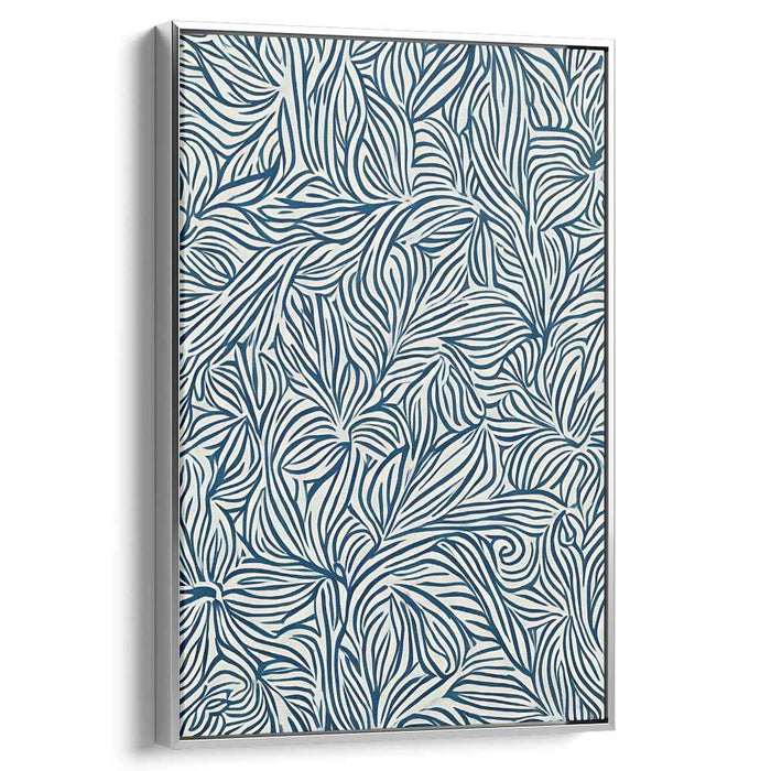 Flowing Foliage: Abstract Botanical Blue and White Canvas Art Print
