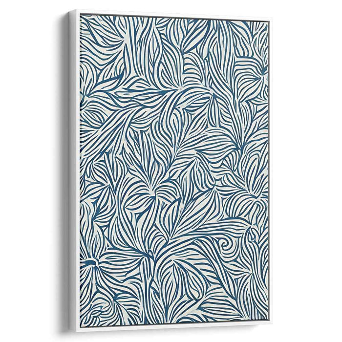 Flowing Foliage: Abstract Botanical Blue and White Canvas Art Print