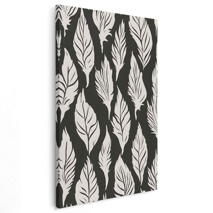 Elegant Monochrome Feathers: Contemporary Black and White Canvas Art Print