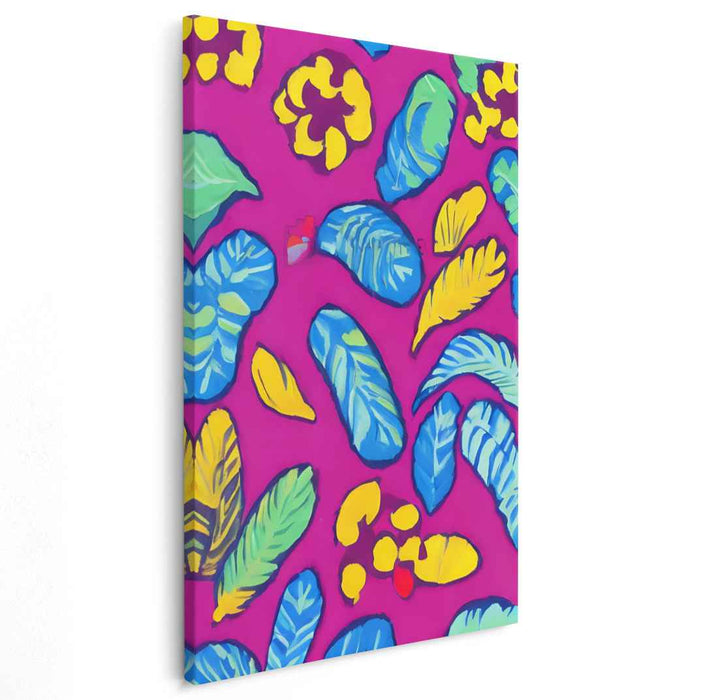 Whimsy of Petal Dance: Vivid Leaf Patterns on Bold Pink Canvas Art Print