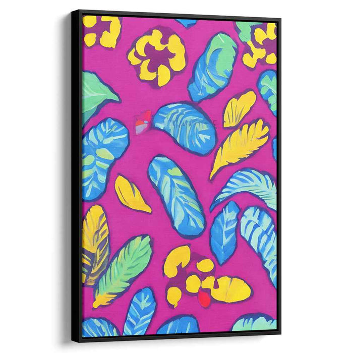 Whimsy of Petal Dance: Vivid Leaf Patterns on Bold Pink Canvas Art Print