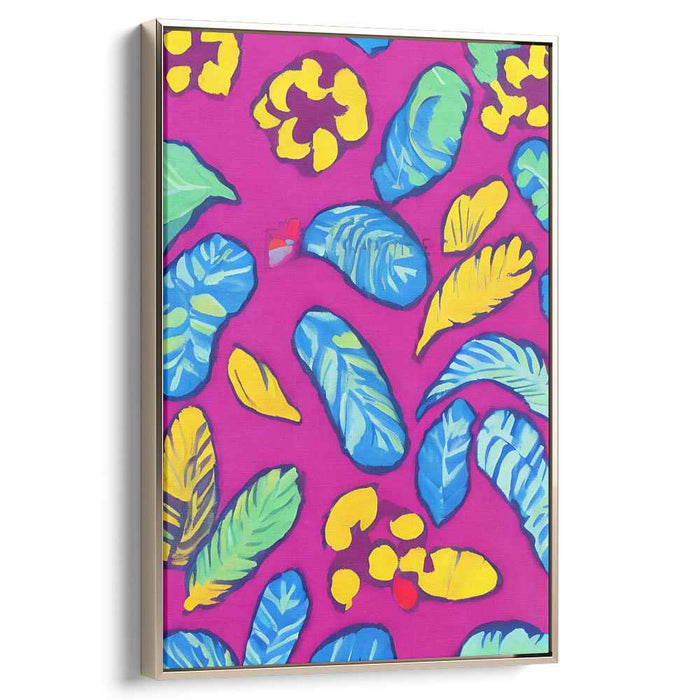 Whimsy of Petal Dance: Vivid Leaf Patterns on Bold Pink Canvas Art Print