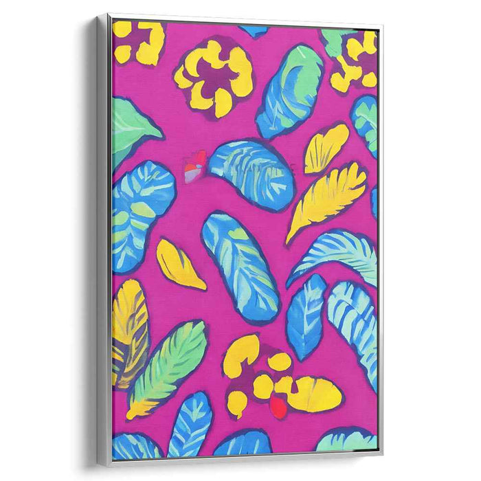 Whimsy of Petal Dance: Vivid Leaf Patterns on Bold Pink Canvas Art Print