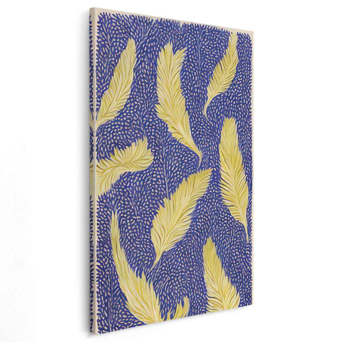 Serene Feathers: Contemporary Blue and Yellow Canvas Art Print