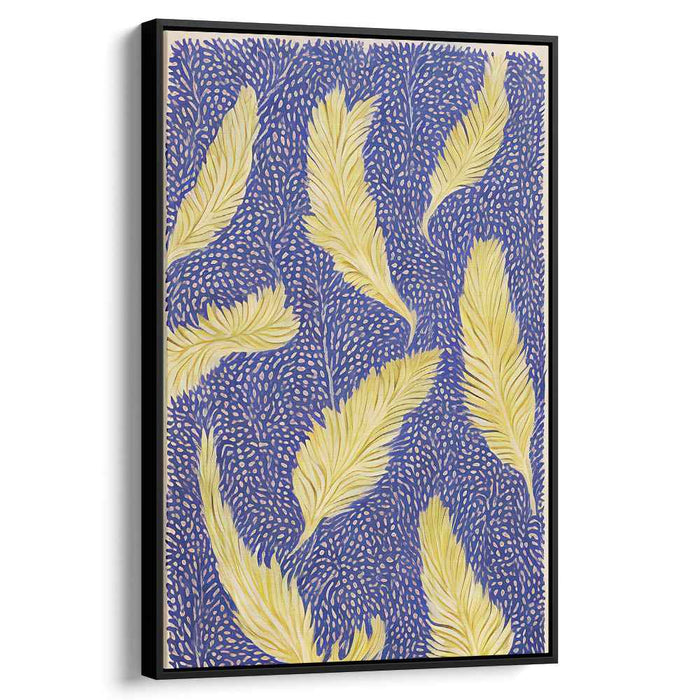 Serene Feathers: Contemporary Blue and Yellow Canvas Art Print