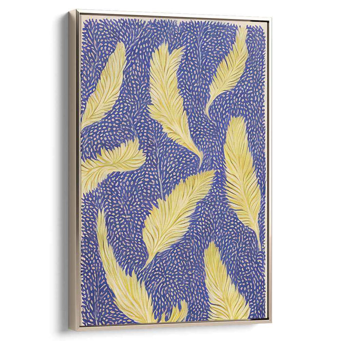Serene Feathers: Contemporary Blue and Yellow Canvas Art Print