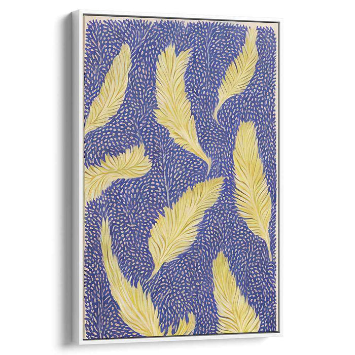 Serene Feathers: Contemporary Blue and Yellow Canvas Art Print