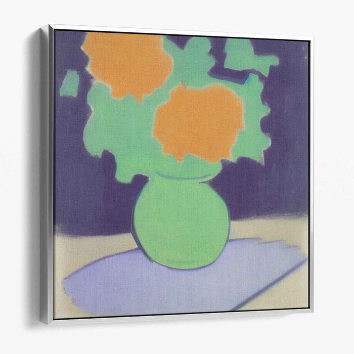 Modern Minimalist Flowers in Green Vase Canvas Art Print: