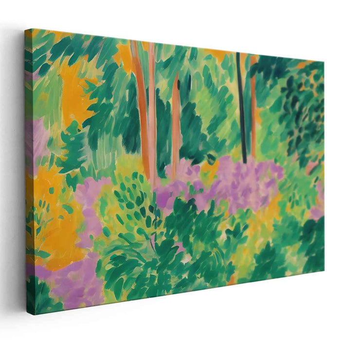 Wild Harmony Blossoms: Fauvist Nature Scene with Vibrant Greens and Purples