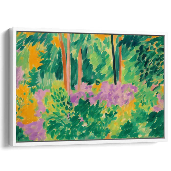 Wild Harmony Blossoms: Fauvist Nature Scene with Vibrant Greens and Purples