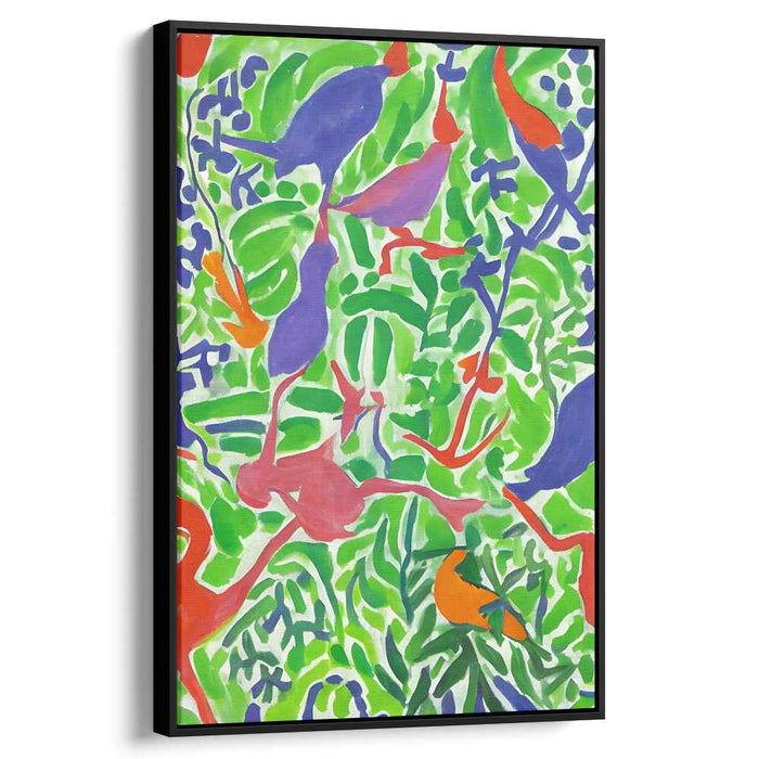Tropical Dance: Colorful Birds and Foliage Expressionist Canvas Art