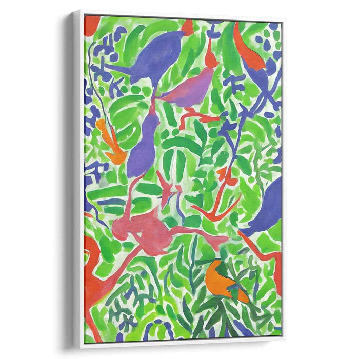 Tropical Dance: Colorful Birds and Foliage Expressionist Canvas Art